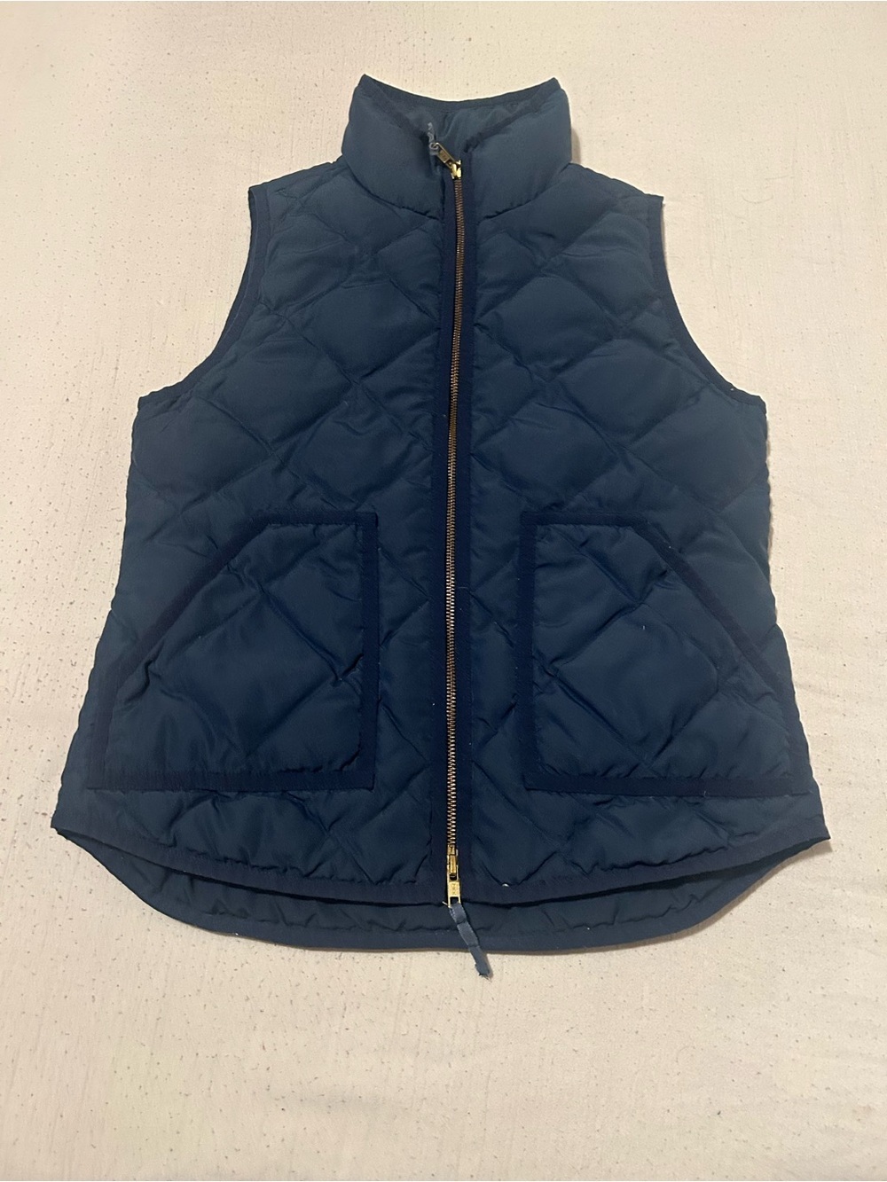 J. Crew Navy Quilted Vest with Gold Zipper